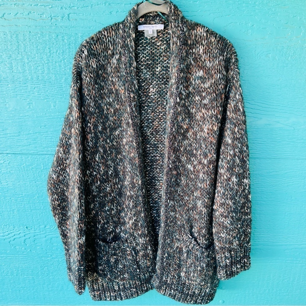 GERARD DAREL DESIGNER WOOL BLEND METALLIC CARDIGAN MADE IN FRANCE SIZE MEDIUM
